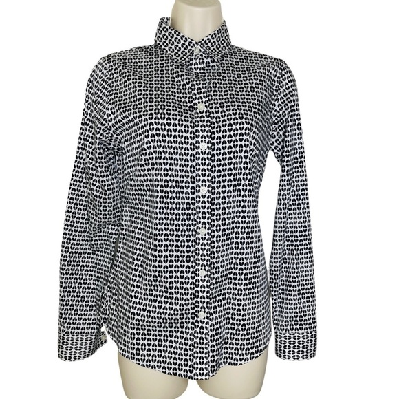 Banana Republic Heart Long Sleeve Button-Down Shirt 4 Black White Non Iron Fit - Picture 1 of 7
